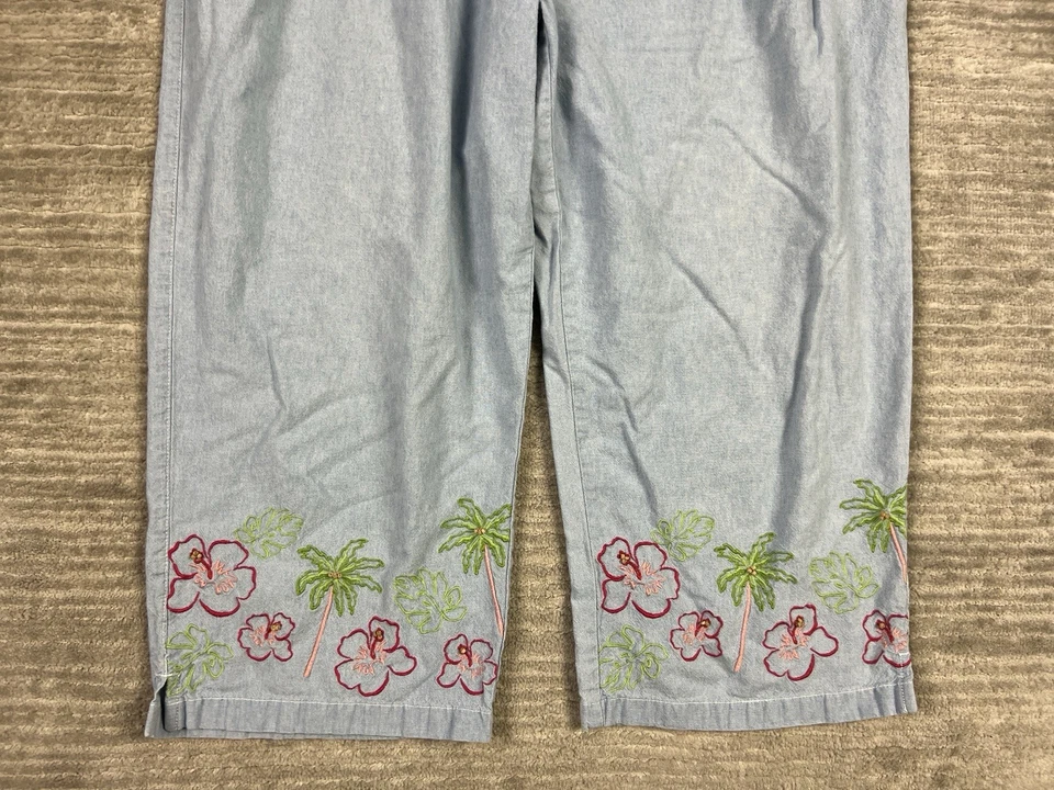 Pantalones Classic Elements Mujer 18W Azul Capri Pull On Floral Bordado Algodón Foto 3 de 4