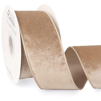 Camel Velvet Wired Ribbon 2.5 inch x 10 Yards Satin Christmas Tree Wreath