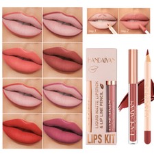 2Pcs Long Lasting Matte Lipgloss Lip Liner Pen Set Velvet Nude Liquid Lipstick