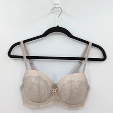 Victoria's Secret Bra 34D Cream Silver Lace Jeweled Lined Demi Dream Angels-READ