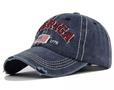 Embroidered USA American Flag Est. 1776 Distressed Adjustable Baseball Hat Cap