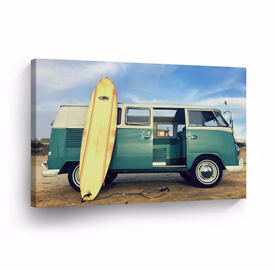 Vw Bus Rear Canvas Canvas Wall Art Photo Print VW Classic Vintage Car Bus Camper ...