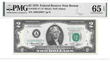 1976* Boston Star $2 FRN (A* Block)  PMG 65 EPQ Gem Uncirculated