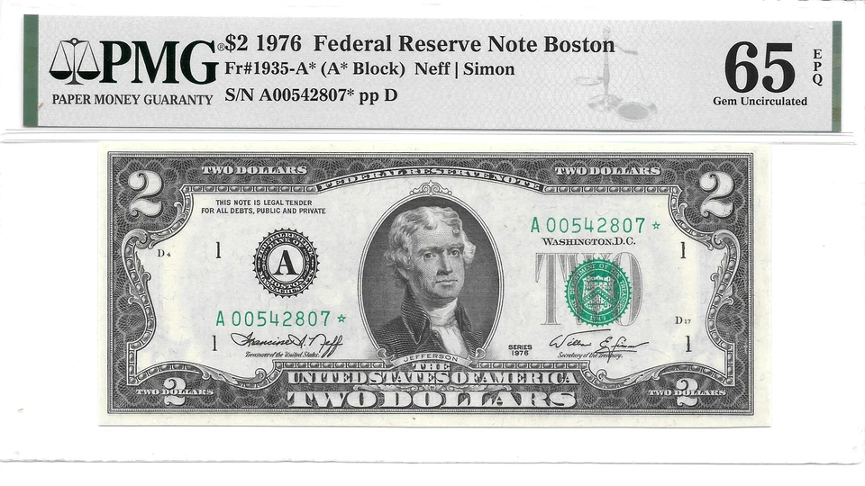 1976* Boston Star $2 FRN (A* Block) PMG 65 EPQ Gem Uncirculated - Image 3 of 4