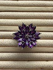Amethyst Flower Shape Sterling Silver Ring Sz 7