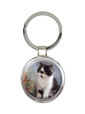 Cat : Gift Round Keychain Cute Animal Kitten Funny Friend Flowers