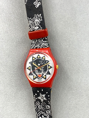 Swatch Watch Black Panther Red & Black GR117 Swatch 1993 Good