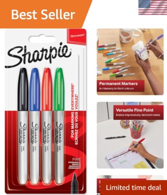 Vibrant 4-Pack Fine Point Permanent Markers - Quick-Dry, Fade-Resistant Colors