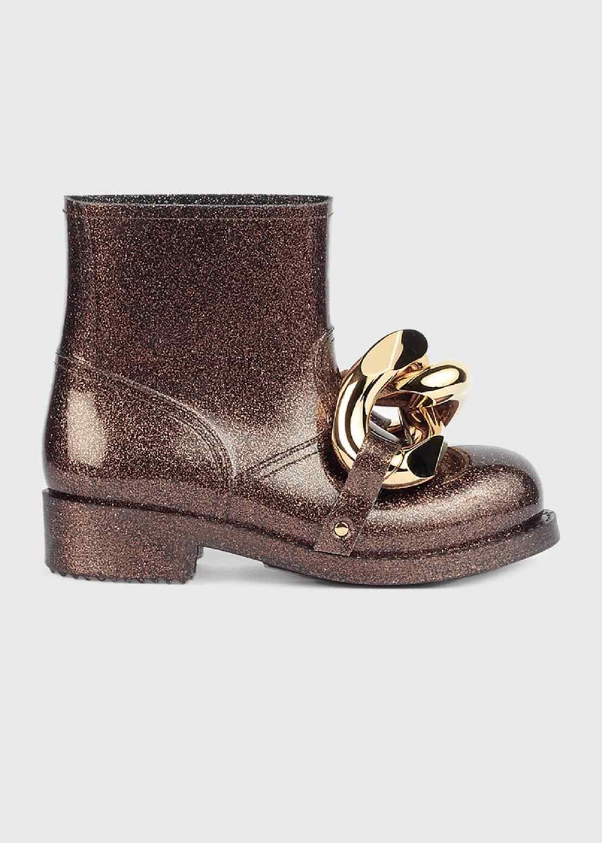 JW Anderson rain boots, glitter, chunky chain, originally $450 now
