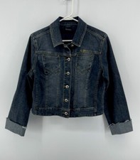 Fubu Vintage Cropped Jean Jacket Womens Size L Large Dark Blue Denim Fast Ship