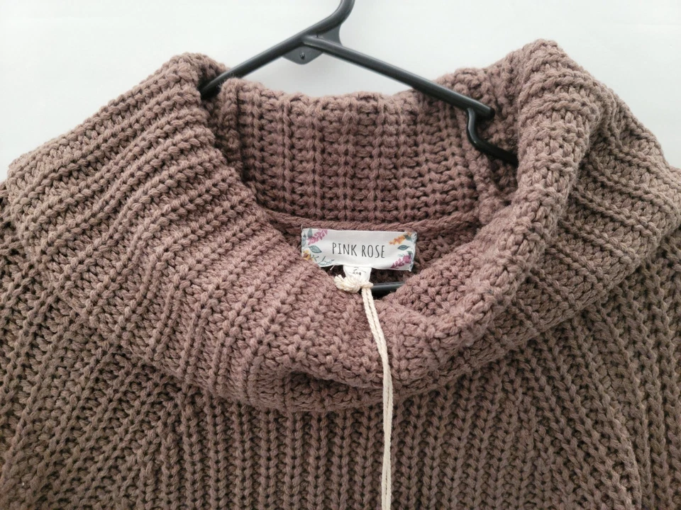 Kohls 毛衣女式小号棕色圆领套衫粗针织舒适冬季全新带标签 — 第 3/4 张图片