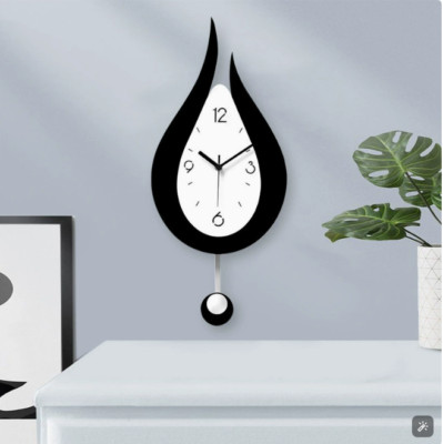 Silent Quartz Pendulum Wall Clock Non-ticking Glass Decorative Black and White