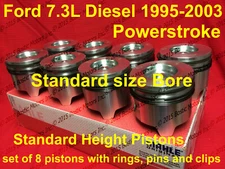 Ford 7.3 7.3L Diesel Pistons Standard set w/ Rings 95-03 MAHLE Clevite set of 8