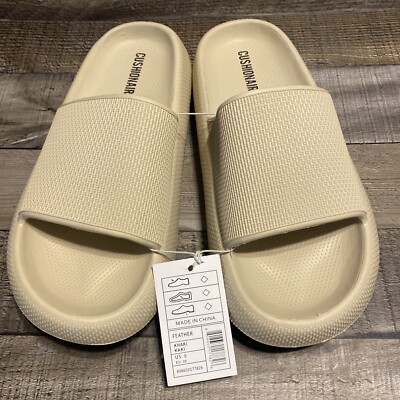 Womens Cushionaire Feather Pillow Cloud Slip On EVA Slides Sandals Khaki  NWT