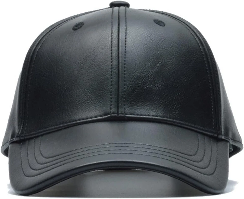 Black Leather Baseball Cap Hat, Mens, Womans,  Adjustable Faux Leather Vegan - Image 2 of 4