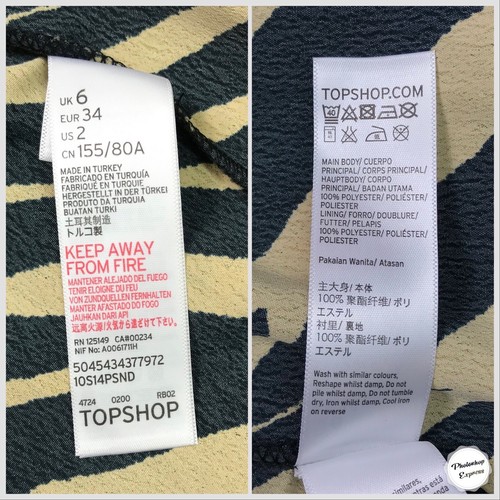 NUOVO abito Topshop nero giallo misto righe scollo a tuffo UK 6 EUR 34 RRP £ 55,00 - Foto 11 di 12