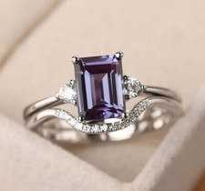 925 Sterling Silver 6 8mm Octagon Cut Alexandrite Gemstone Cubic Zircon Ring