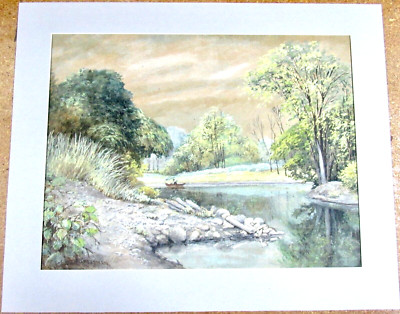 MEANDERING RIVER SCENE WATER COLOR ABNER CROSSMAN LISTED AMERICAN ARTIST