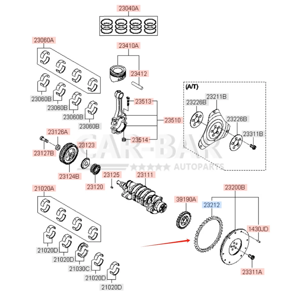 Engranaje de anillo de volante de inercia de embrague 23212-21000 para Hyundai Accent Elantra Tiburon Kia Rio Foto 4 de 4