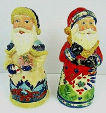 Santa Clause Christmas Resin Ornament Folk Art Hand Painted set of 2
