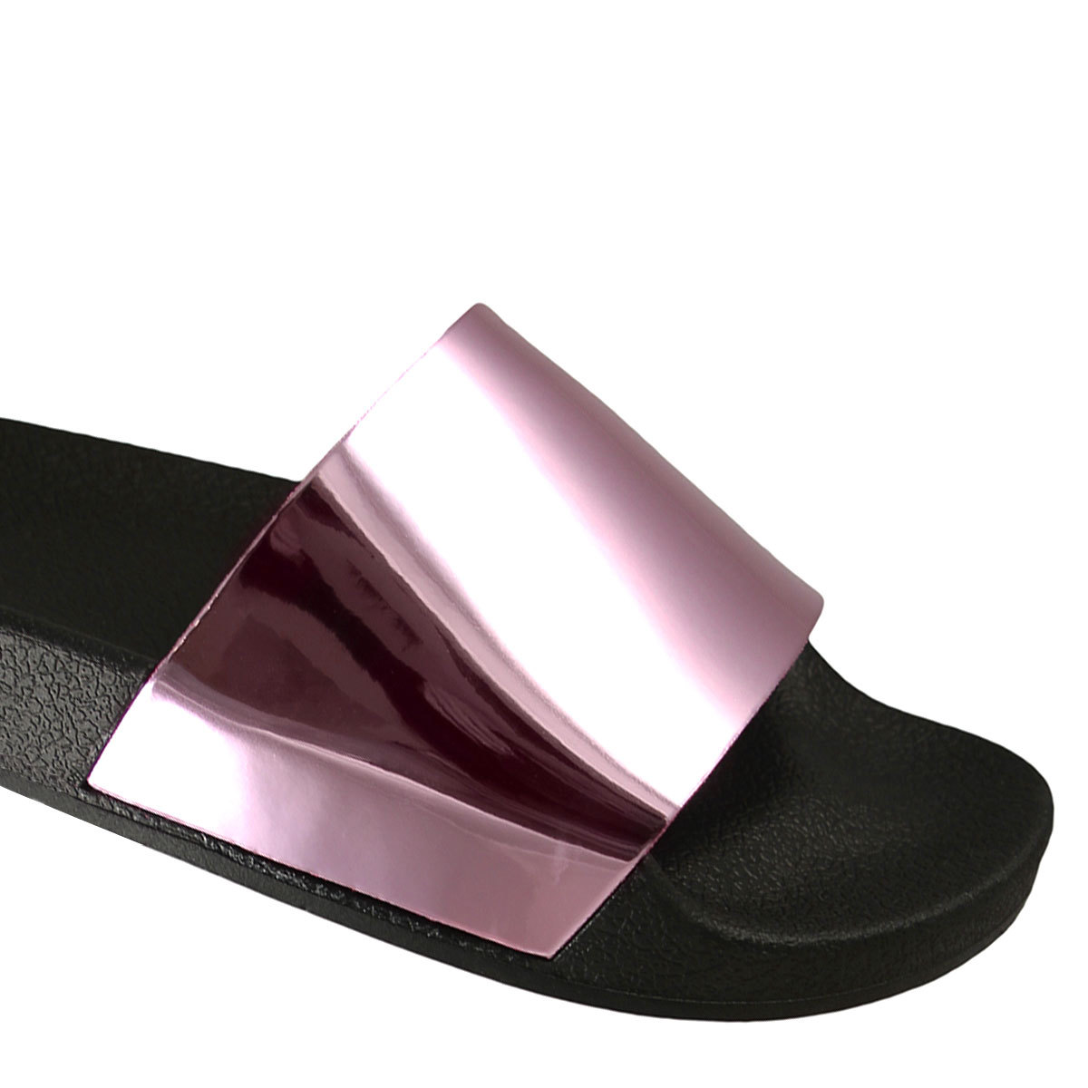 PANTOFOLA D’ORO Sandalo slide metallizzato punta aperta ciabatte scarpe infradito plantare basso piatto