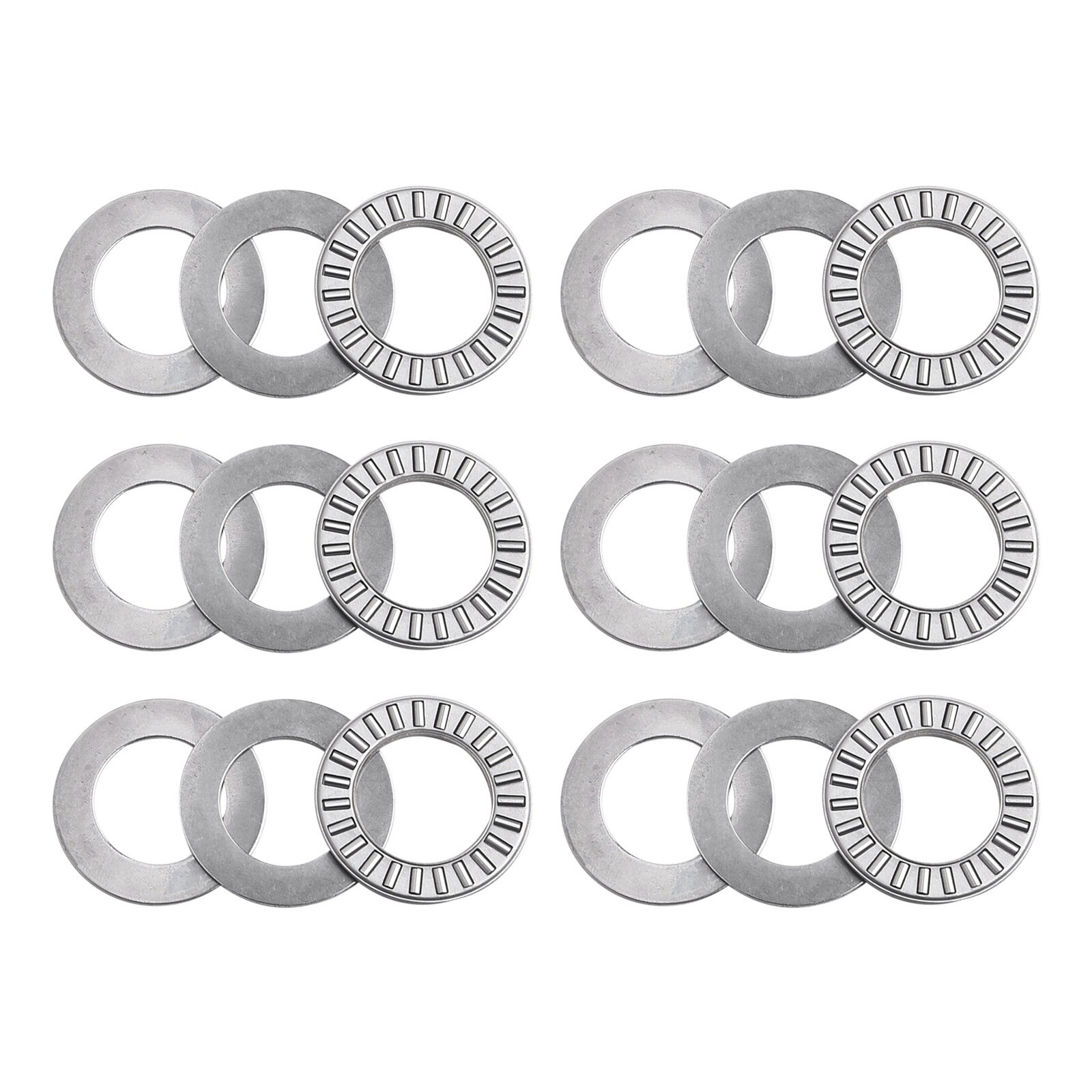 6Sets Thrust Needle Roller Bearings Two Washers 3/4 Heat Resistance Steel Roller