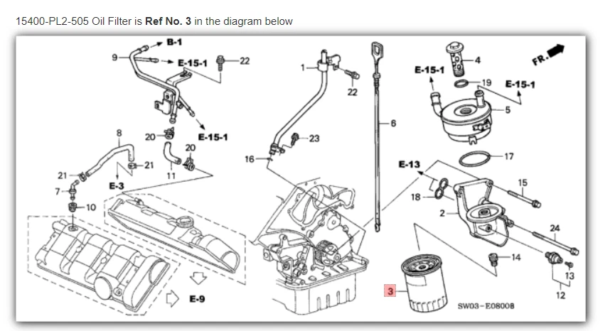 Tubo respirador filtro de aceite NSX genuino OEM HONDA ACURA ☆ 15400-PL2-505 ☆ Foto 2 de 4