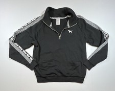 Pink Victoria's Secret Women's XS Black 1/4 Zip Pullover Sweatshirt Strip Sleeve
