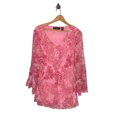 Vintage 90s 00s Y2K Separates 1X Pink 100% Silk Paisley Embellished Fairy Top