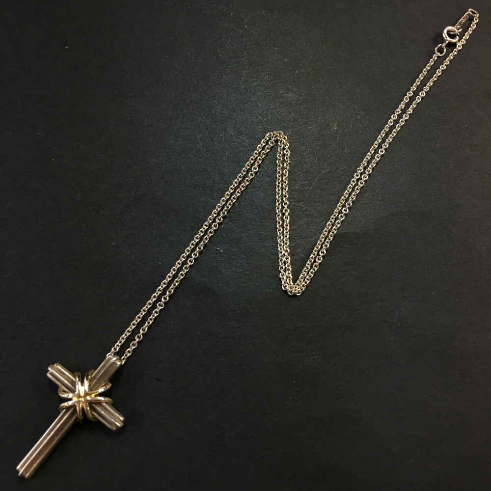 TIFFANY&CO. Silver 925/Gold 750 Signature Cross Pendant Necklace/2AF2212