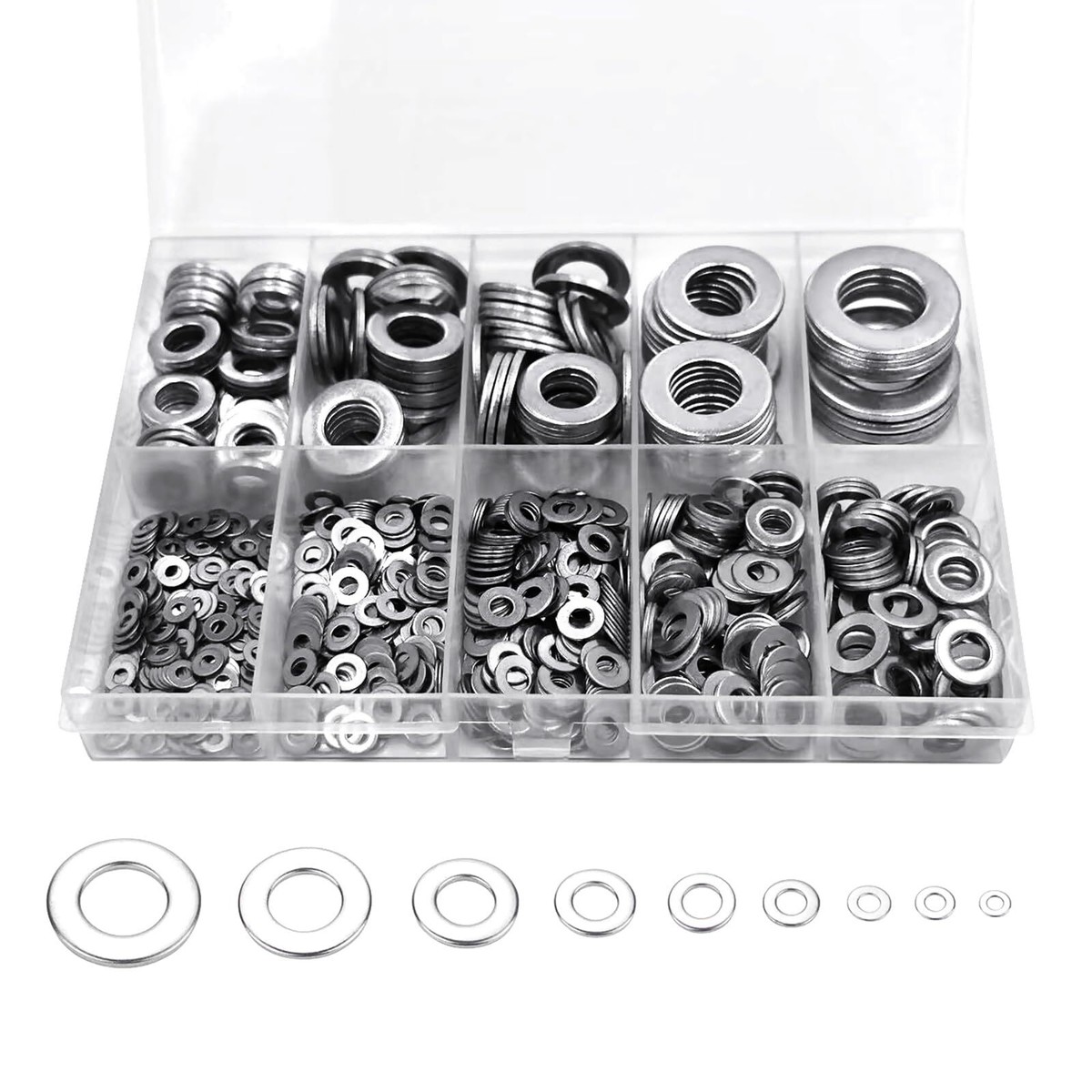 900 Pcs Stainless Steel Flat Washers Assortment Kit for Furniture