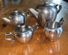 Vintage Sunnex stainless steel Coffee Tea Pot 4 Piecec Service Set Creamer Sugar