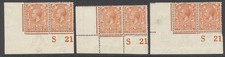 George V 1912-24 watermark simple cypher controls S21, 3 marginal pairs...