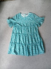 Size 4XL (22-24) Ditsy Floral Print Teal Green Smock Dress Sheen Curve Loose Fit