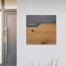 Boîte aux lettres murale anthracite aspect bois avec rouleau à journaux 37x37 cm