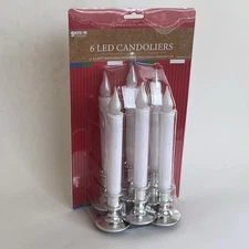 6 LED Candoliers Candle Battery Operated Warm LED White & Silver Built In Timer