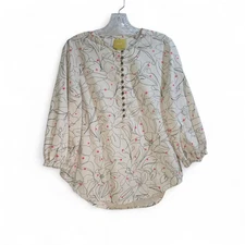 Anthropologie Maeve Bethesda Top Ivory Pink Floral Flannel Medium Balloon Sleeve