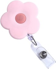1Pc Pink Cute Reels Retractable with Alligator Clip, Nurse Holder Flowers Key...