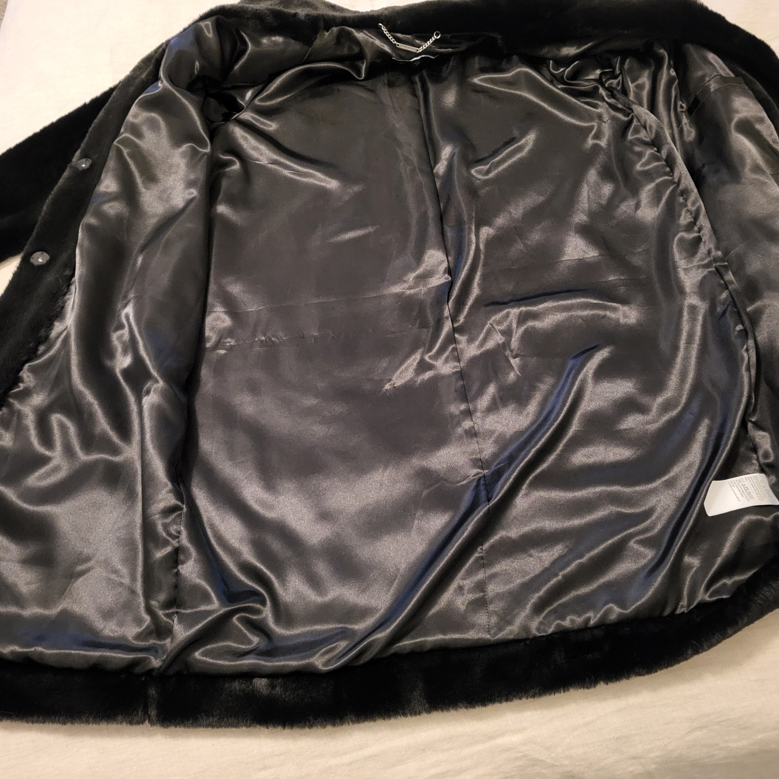 Dennis Basso Womens S Snap Front Faux Mink Coat w/ Convertible Collar Black EUC