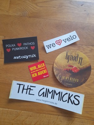 5 Aufkleber, Gimmicks, Autozynik, Tollwood, Breed 77, Velo, Herz, Fahrrad, Rock