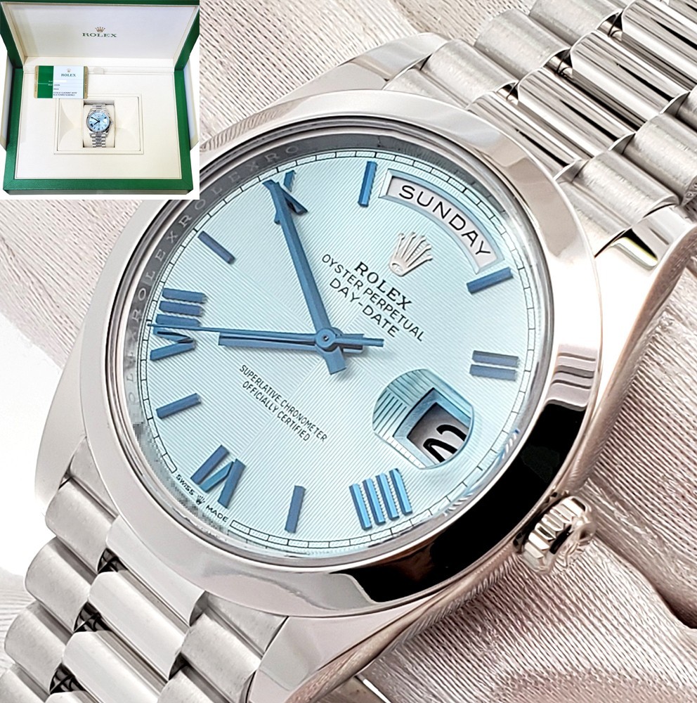 健康・医学 ROREX MANIA 2020 2020 Rolex President Day-Date Ice Blue Roman Dial Platinum 40mm