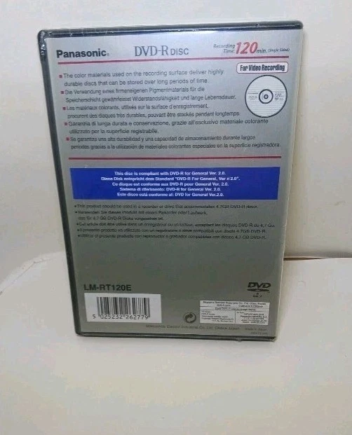 Disco Panasonic DVD-R 120 min 4,7 GB grabación de vídeo LM-RF120U nuevo sellado de fábrica Foto 4 de 4
