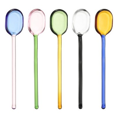 1 Set Glass Coffee Spoons Coffee Stirring Spoon Pink/Green/Blue/Yellow/Black