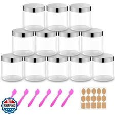 12 Pack 8 oz Plastic Cosmetic Containers With Silver Lids Refillable Clear Em