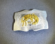 Vintage Nickel Silver Bucking Bronco Western Belt Buckle