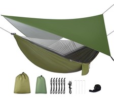 Camping Hammock with Rain Fly Tarp and Mosquito Net Tent Tree Straps, Portable S