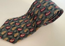Lands' End Silk Tie Mens Long Teal with Red/Yellow Accents Made In USA Necktie