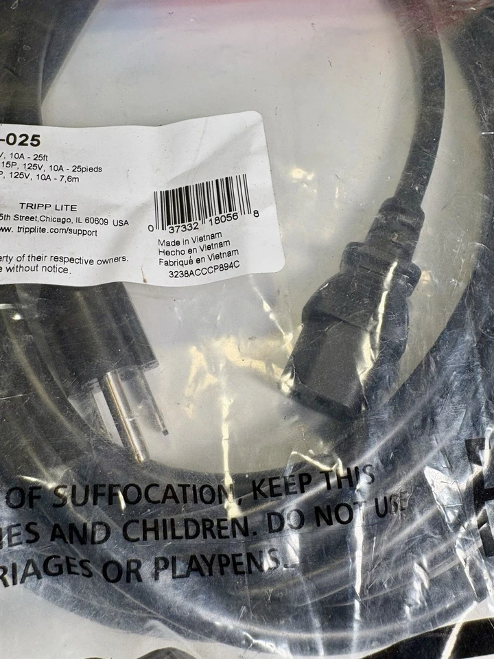 Heavy Duty Tripp Lite 25ft Computer AC Power Cord P006-025 125v 10A C13 To 5-15p - Image 3 of 4
