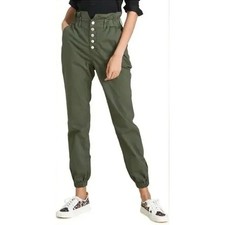 Veronica Beard Tedi Tapered High Rise Jeans Paperbag Pant Olive Green Size 30