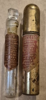 Vintage Houbigant Quelques Fleurs Perfume Brass Vial w Original Glass Bottle